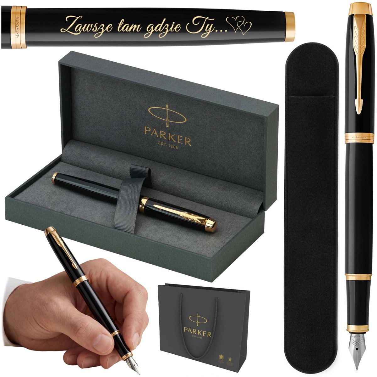 Parker IM Vulpen Zwart GT met Gravure & Luxe Geschenkset