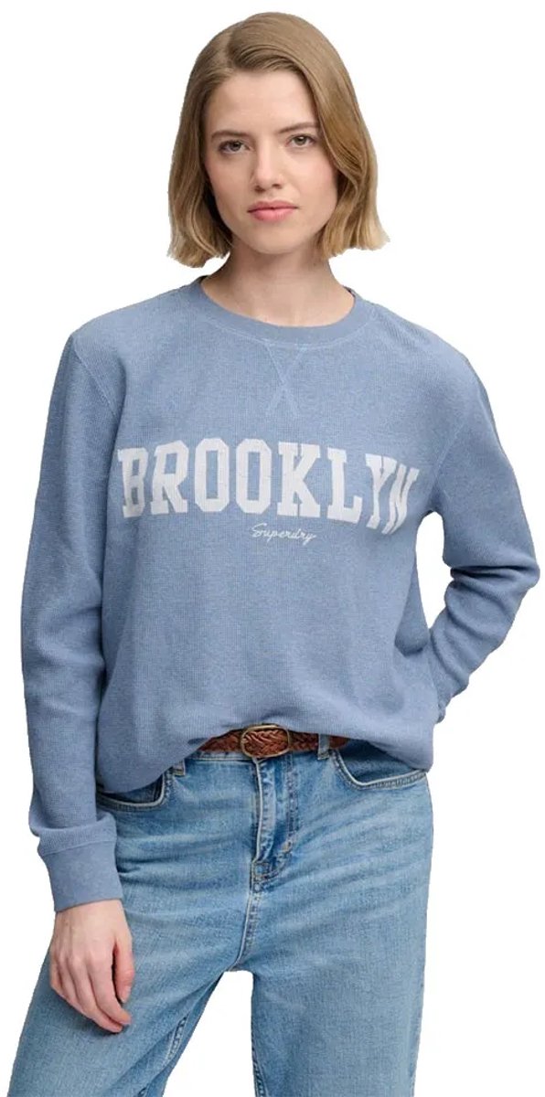 Superdry Athletic Essential Graphic Longsleeve Dames Lange mouwen shirts Gemeleerd Oceaanblauw