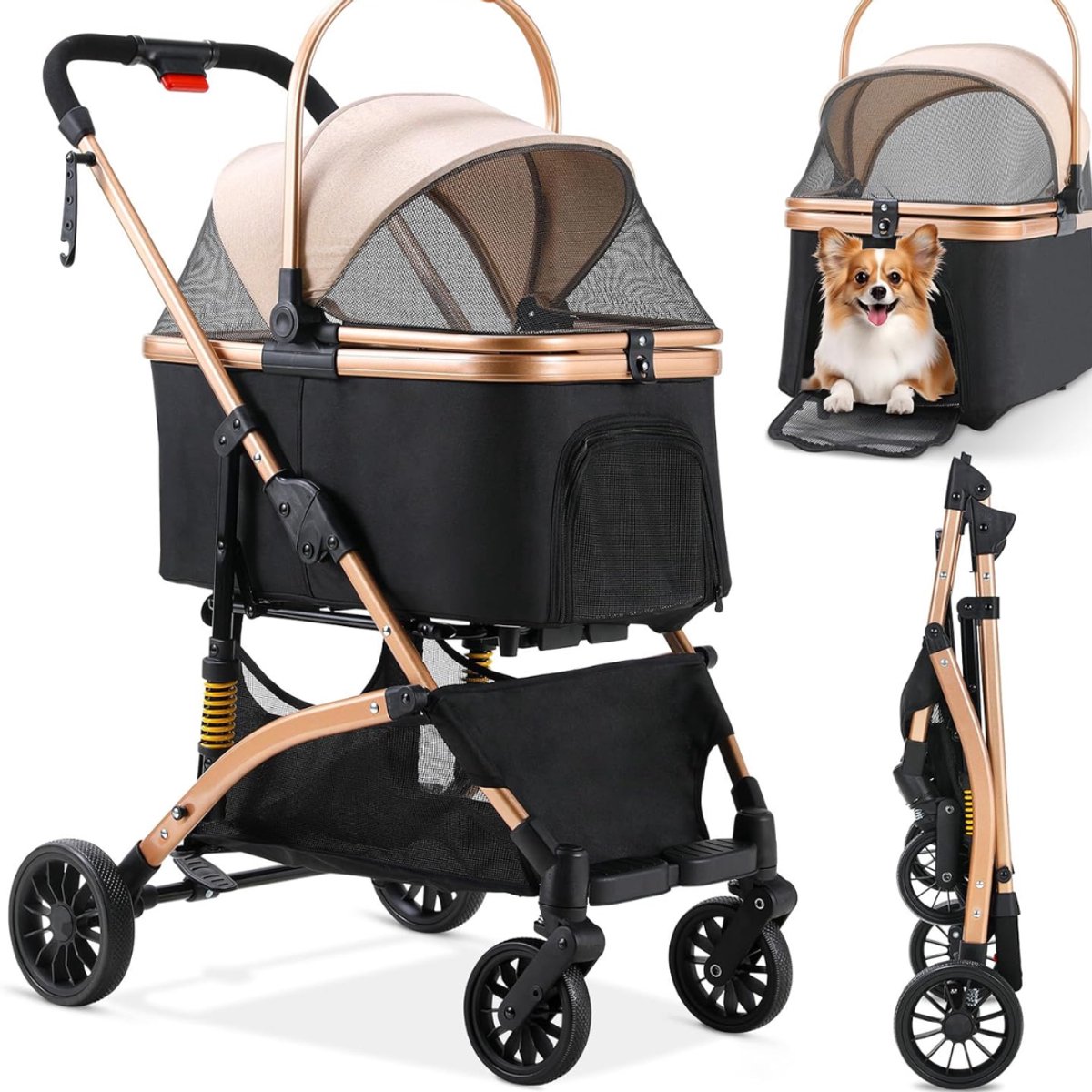 LNMsolutions® Hondenbuggy - Hondenkar - Hondenwagen - Zwart/Roze - 97cm x 73cm x 55cm
