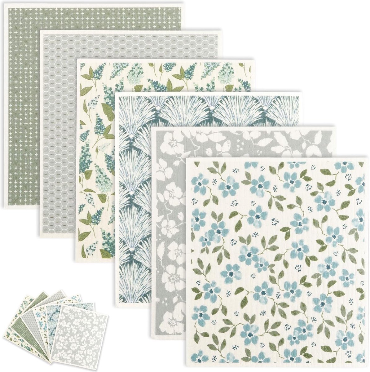 Vaatdoek - 6 stuks - Vaatdoekjes - Zweedse vaatdoeken - biologisch afbreekbare poetsdoeken - plasticvrije poetsdoeken - biologisch afbreekbaar - vaatdoeken - 17.2 x 19.5 cm - herbruikbaar en absorberen - droog snel - Strepen - geurloos - Set 01