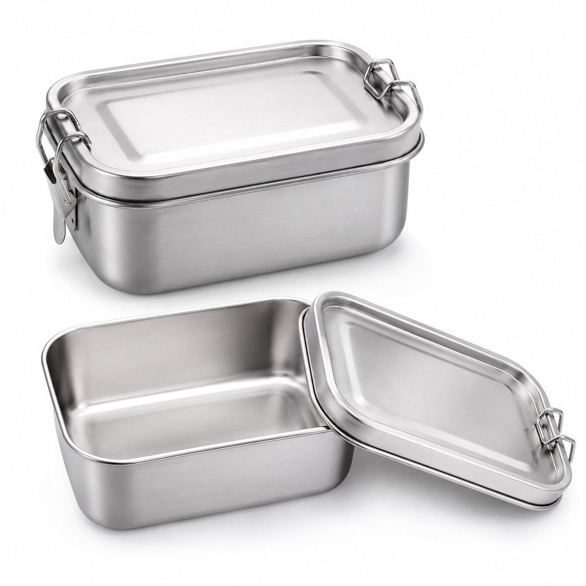 RVS Bento Box-550 ml - RVS Lunchbox met Uitneembare Verdeling - Lekvrije Broodtrommel en Stapelbare Vershoudbakjes - 304 Roestvrij Staal - voor Werk, School en Camping