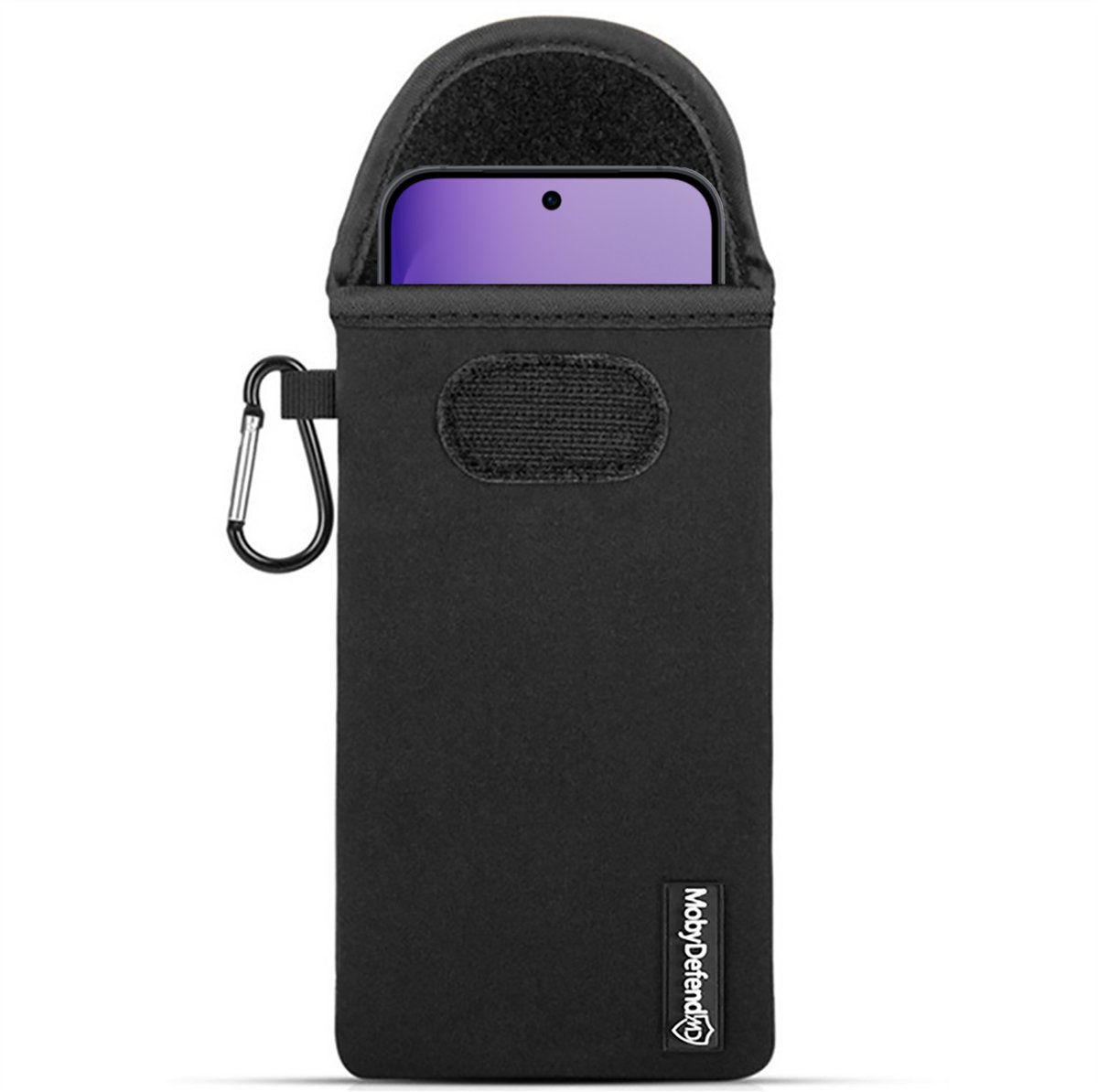 MobyDefend Hoesje - Geschikt voor Oppo Reno16 Pro - Neopreen Pouch Met Karabijnhaak - Insteek - Riemlus - Zwart