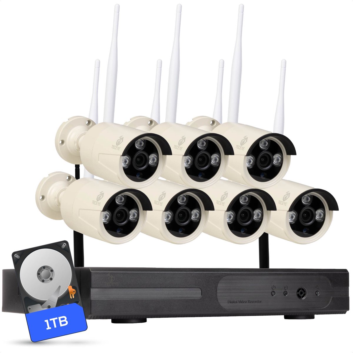 Teceye Bullet Beveiligingscamera Buiten met Recorder - Draadloze Buitencamera - 7 Camera - 1TB Opslag