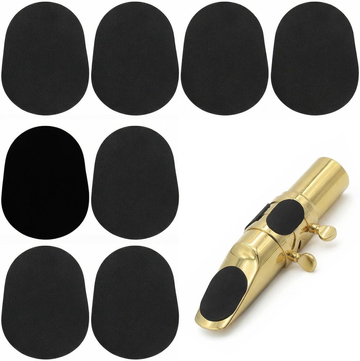 Set van 8 ovale mondstukkussens van zachte bijtrubberen pads voor saxofoon en klarinet, comfortabele mondstukbeschermers voor alt- en tenorsaxofoon, ideaal voor muzikanten en beginners