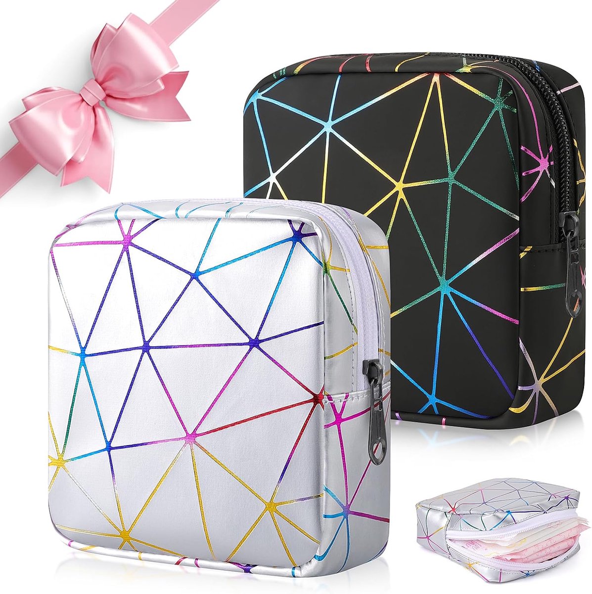 2 Pcs Zippered Sanitary Pads Girls Makeup Bag Travel Bag Gifts Birthday Christmas - ShopVlot