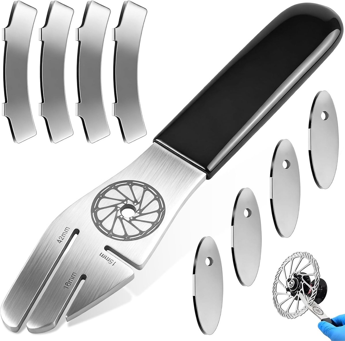 Bicycle Disc Brake Rotor Alignment Tool Kit with 1pc Wrench+4 Oval Adjustment Shims+4 Curved Adjustment Shims for - ShopVlot