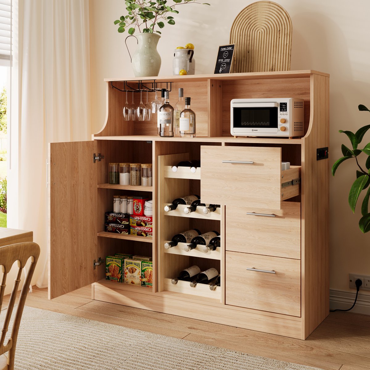 COVREO Dressoir 120x40x121 cm naturel wit, MDF met LED verlichting