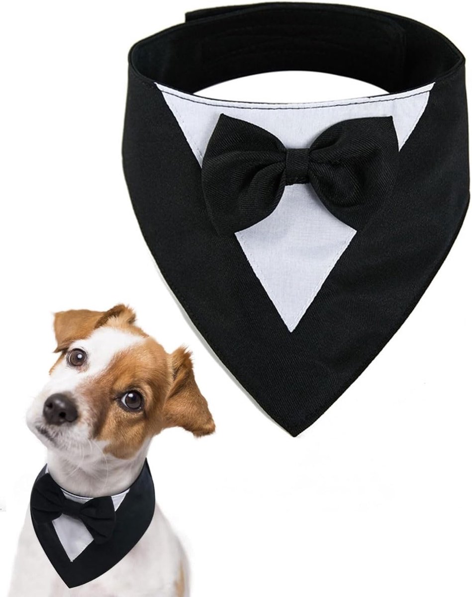 1 Piece Dog Tuxedo Neckerchief Triangle Pet Scarf Formal Scarf for Weddings Wedding Parties Adjustable Bandana - ShopVlot