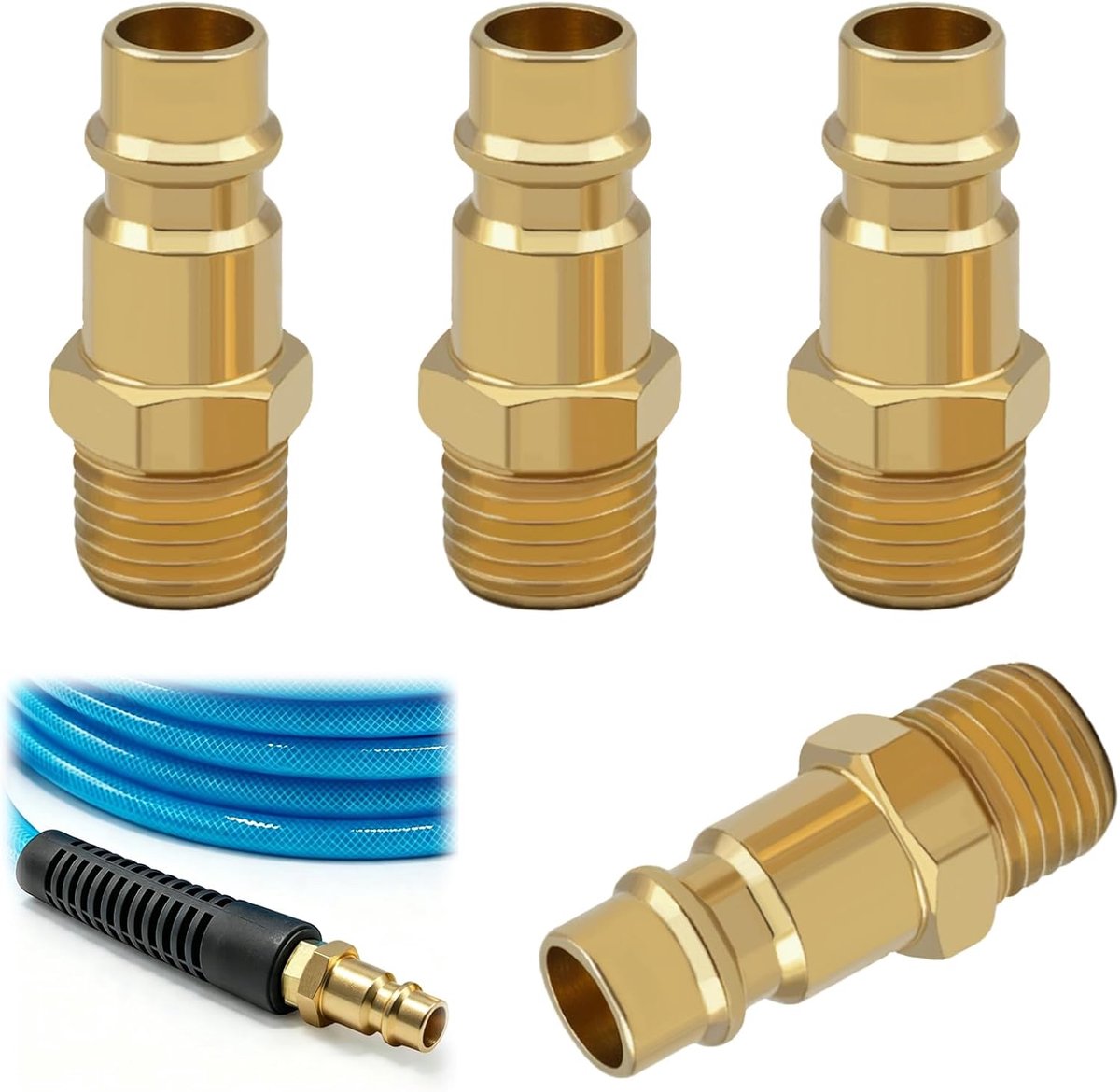 4 pieces compressed air connection with 1/4 inch male thread, 1/4 inch brass compressed air coupler, hose plug, valve - ShopVlot