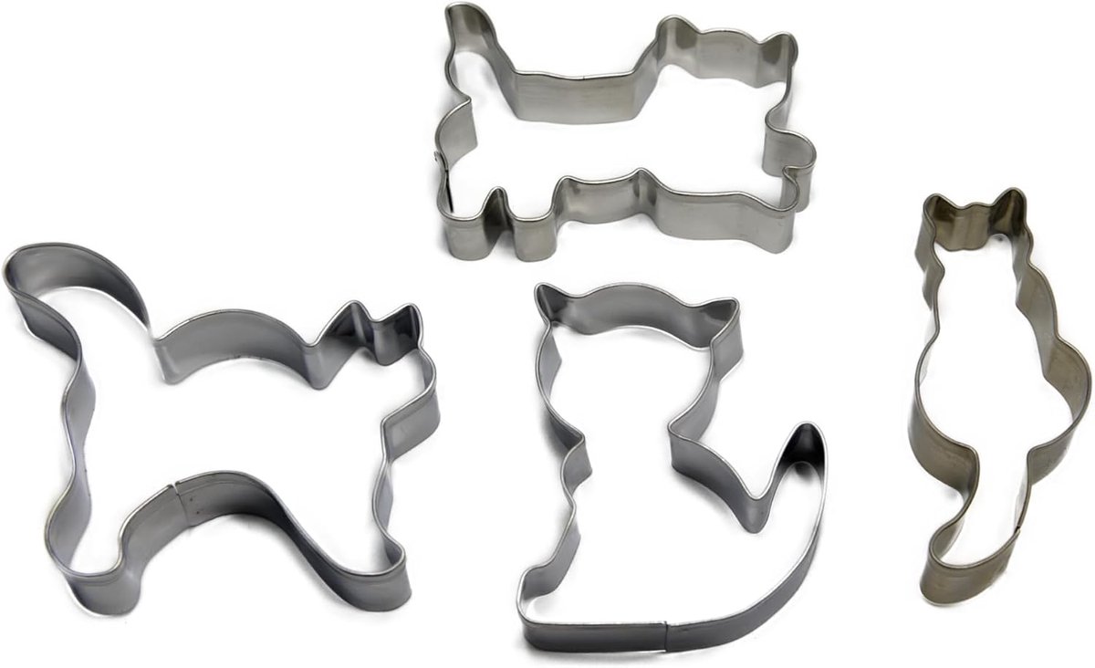 BekkiB - Set of 4 cookie cutters "cat" - 4 sizes - dishwasher safe cookie cutters made of stainless steel - ShopVlot
