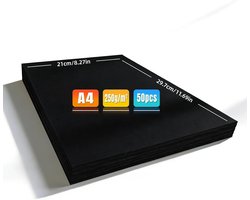 Photo Cardboard, A4, Smooth and Soft Thick Paper, 50 Pieces, Coloured Paper, Black, 250 g/m², Cardboard Paper, A4, 297 - ShopVlot