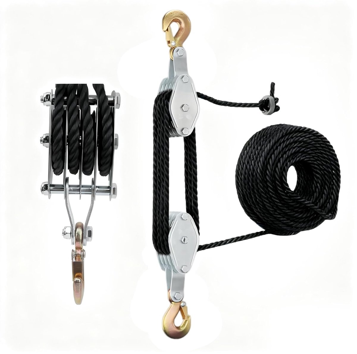 Heavy Duty Pulley with 20m Nylon Rope Brake:Pulley 4400LB Load Capacity Manual Lifting Cables Work Saving Pulley - ShopVlot