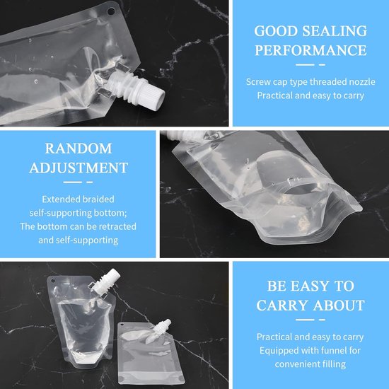 Beverage Bags, 15 Transparent Drink Bags, Reusable Spout Bags and 2 Pieces Funnel, Plastic Drinking Bag for Ice - ShopVlot — afbeelding 4