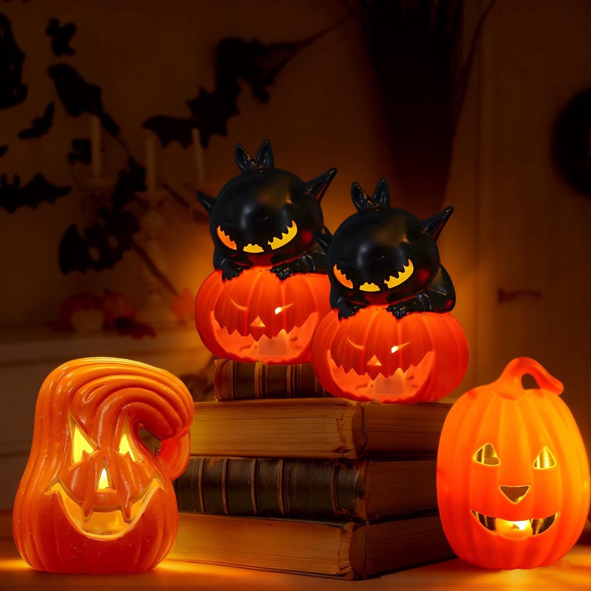 Solidchoice - Set van 4 Halloween Pompoenlantaarns met 3D-Stickers