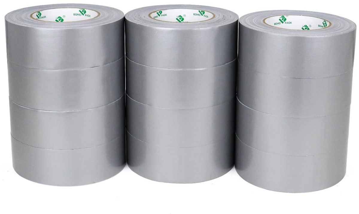 BOMEI PACK Armoured Tape, 12 Rolls, Silver Grey, 50 mm x 50 m, Strong Adhesive, Tearable by Hand, Reinforced with - ShopVlot