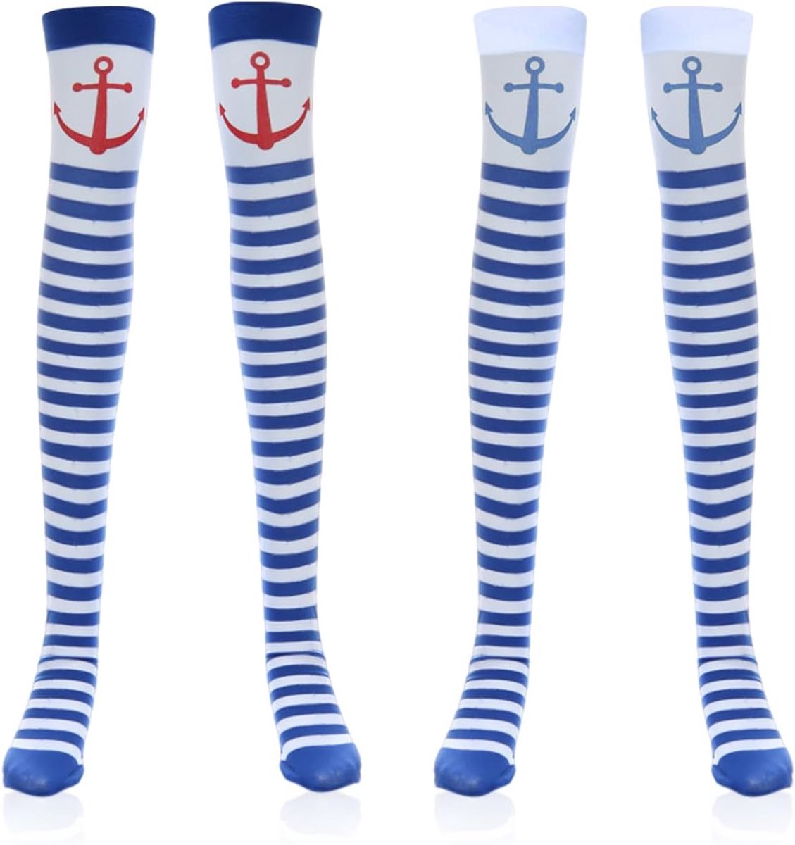 2 Pairs Blue and White Striped Stockings, Role Play Accessories, Comfortable and Breathable Women, Classic Navy Blue - ShopVlot