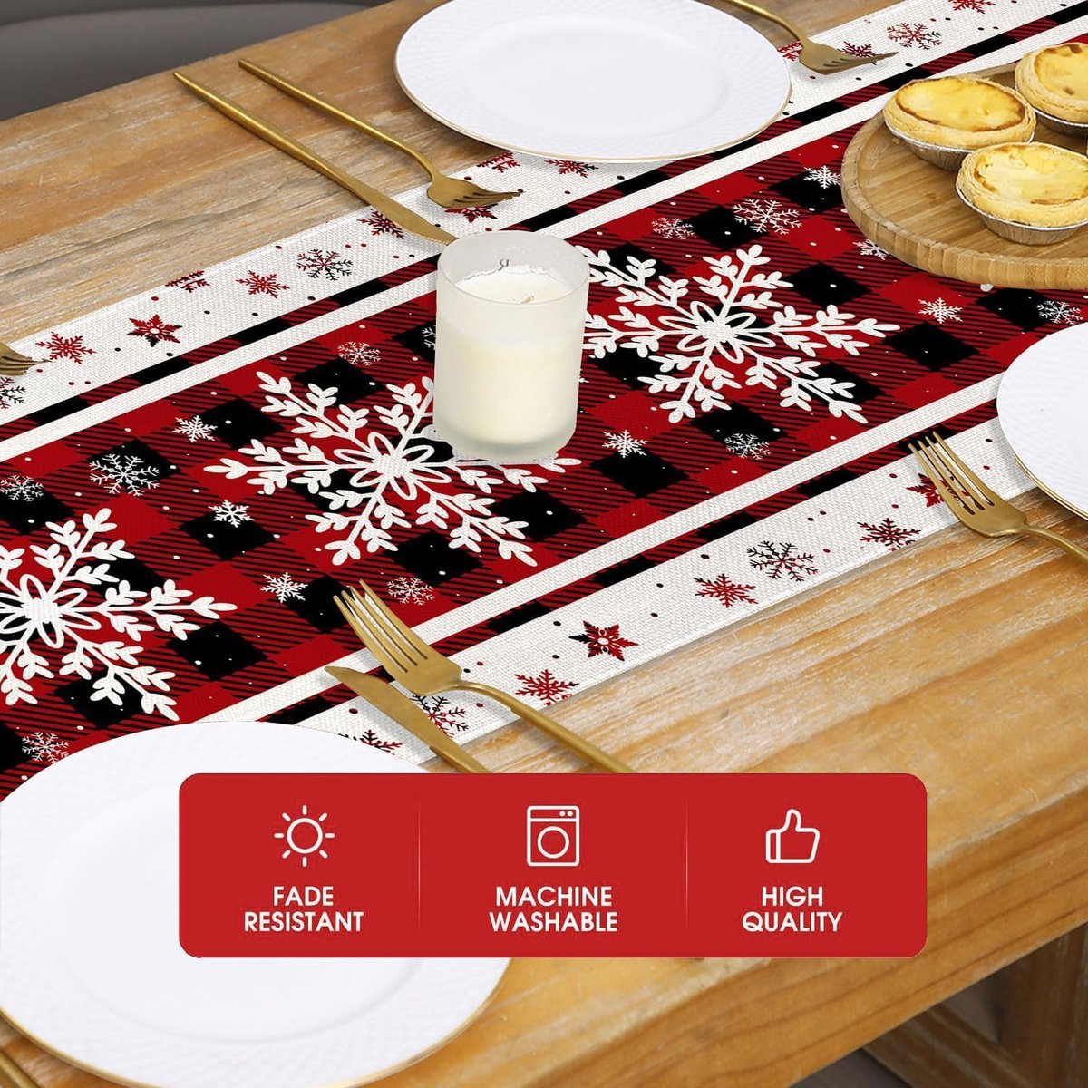 Christmas Table Runner, 180 x 33 cm, Red, Christmas Tablecloth, Snowflakes, Christmas Runner, Table for Christmas - ShopVlot