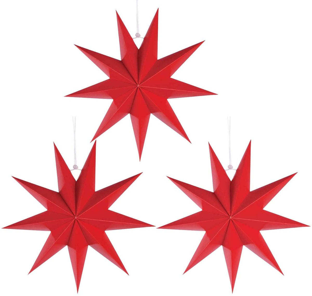 Solidchoice - Set van 3 Papieren Kerststerren 30 cm Rood