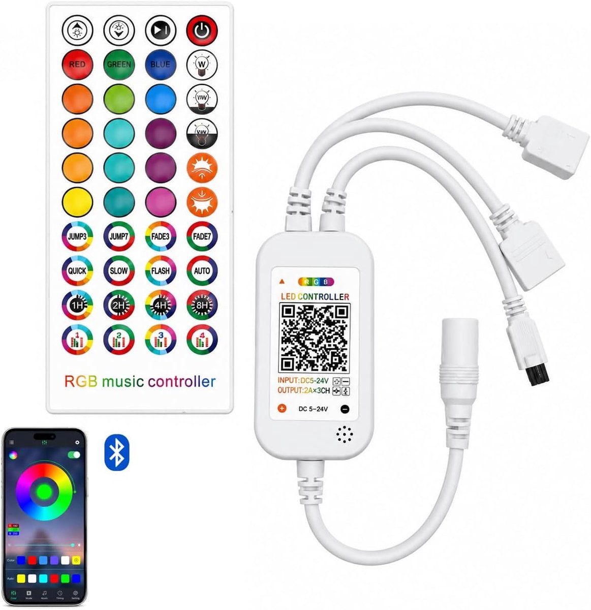 RGB led-lichtcontroller met afstandsbediening met 40 toetsen, 12 V-24 V DC - ShopVlot