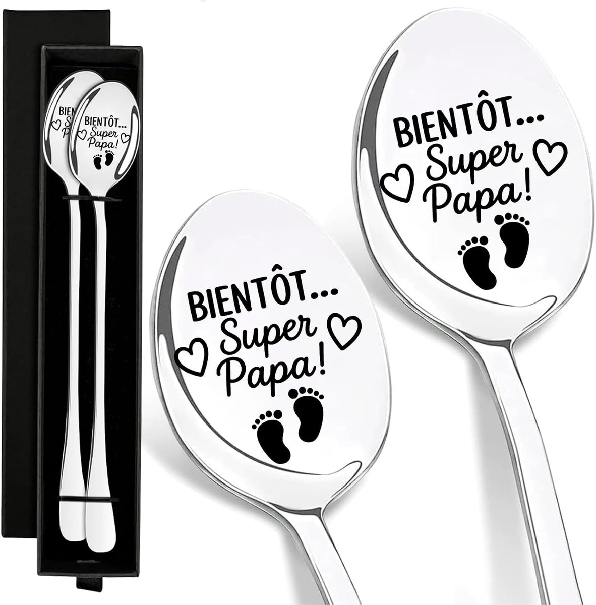 Cadeau toekomstige papa lepel aankondiging zwangerschap papa, 2 gegraveerde lepels met geschenkdoos - ShopVlot