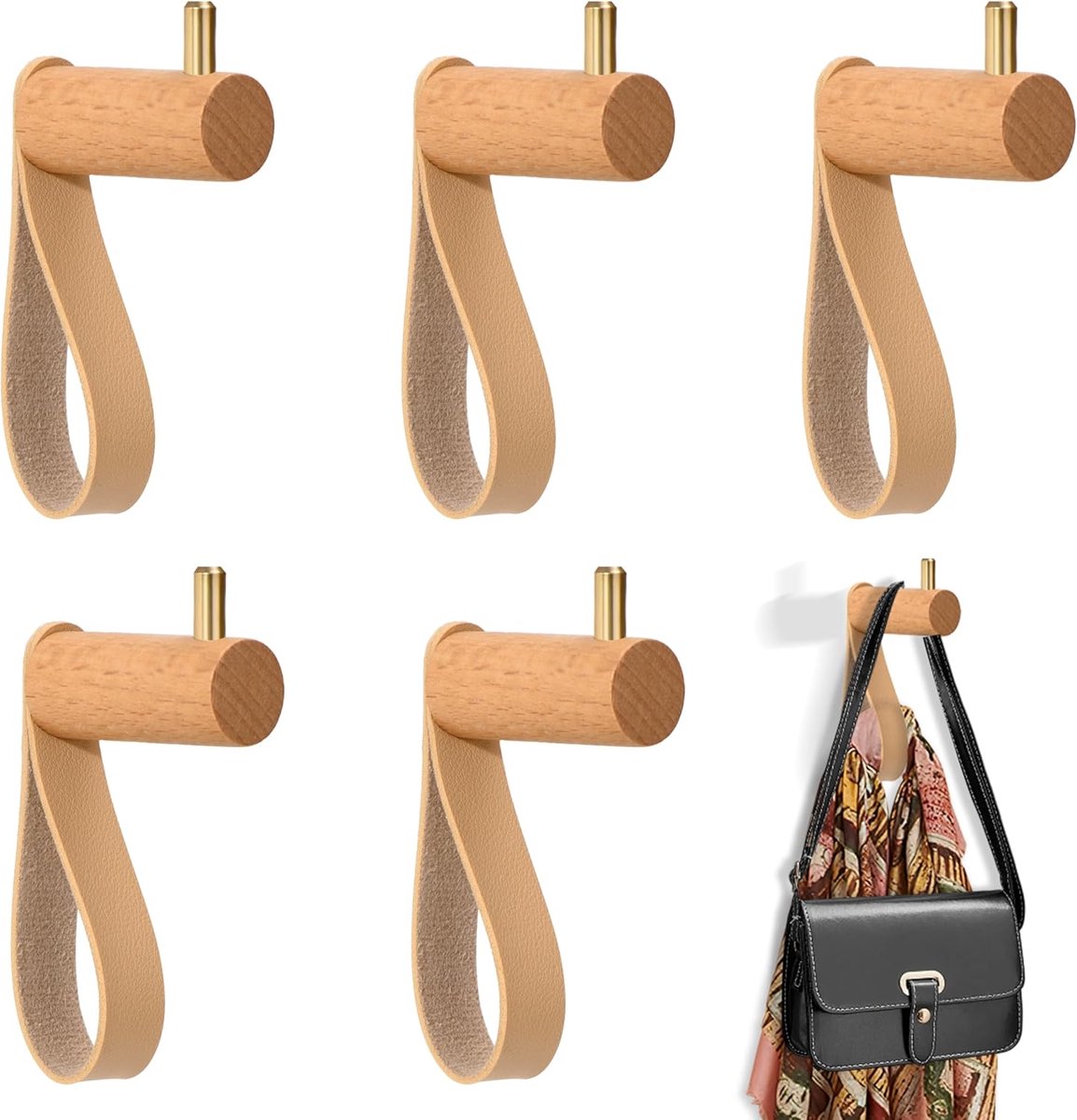 Pack of 5 Cloakroom Hooks in Bois, Hooks and Bois with Fisherman or Autocollants, Adaptés for Accrocher Napkins - ShopVlot
