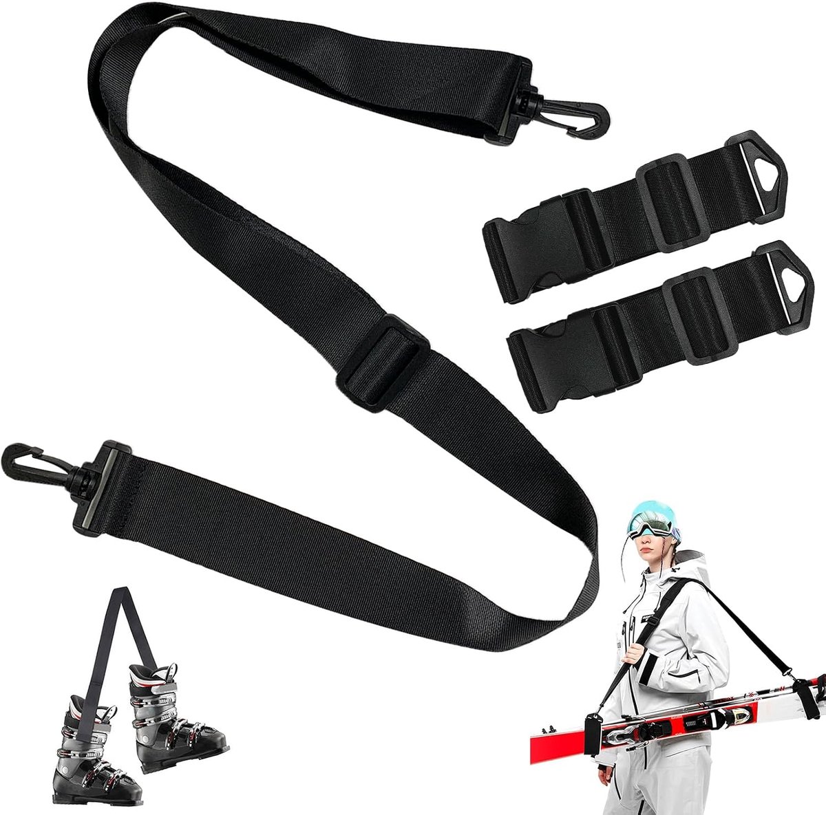 L&W Luck Adjustable Ski Strap, Ski Attachment Strap, Ski Carrying Strap, Shoulder for Wrapping Equipment, Outdoor - ShopVlot