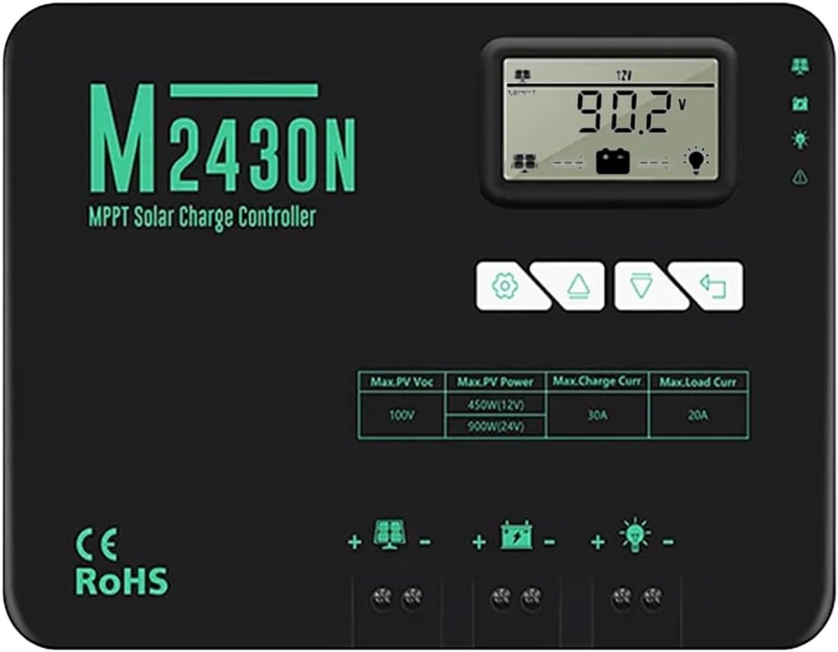 SolaMr 30A MPPT solar charge controller 12V/24V with LCD display for communication base stations and household systems - ShopVlot