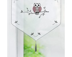 Heichkell Voile Net Curtains Owl Pattern Transparent Embroidered Bistro Curtain with Tassel Window Curtains Drawstring - ShopVlot