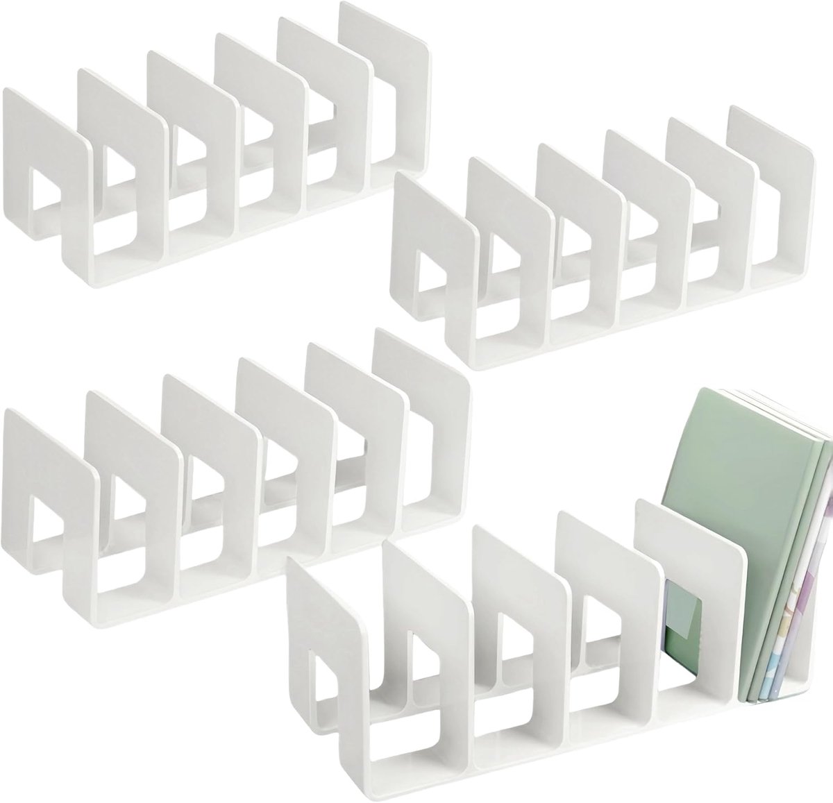 Book Holder, Acrylic Desk Organizer, 4 Pieces, White, Bookshelf, Desk Organizer, Portable Desk Organiser for School - ShopVlot