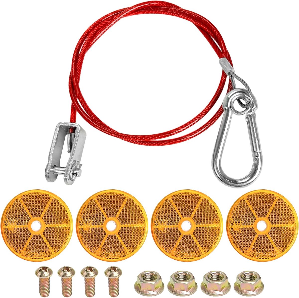 1 m x 4 mm auto-scheurkabel voor aanhangers en caravans, 4 stuks 60 mm gele reflector met schroeven, rode scheurkabel - ShopVlot
