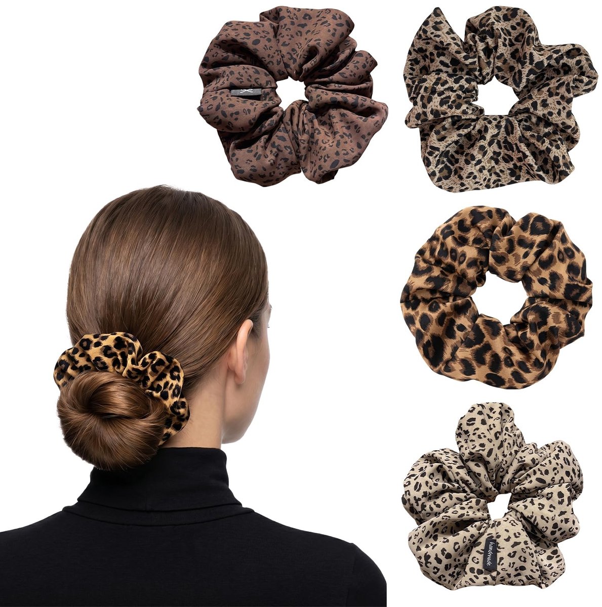 Solidchoice - Set van 4 Grote Satijnen Scrunchies voor Dames