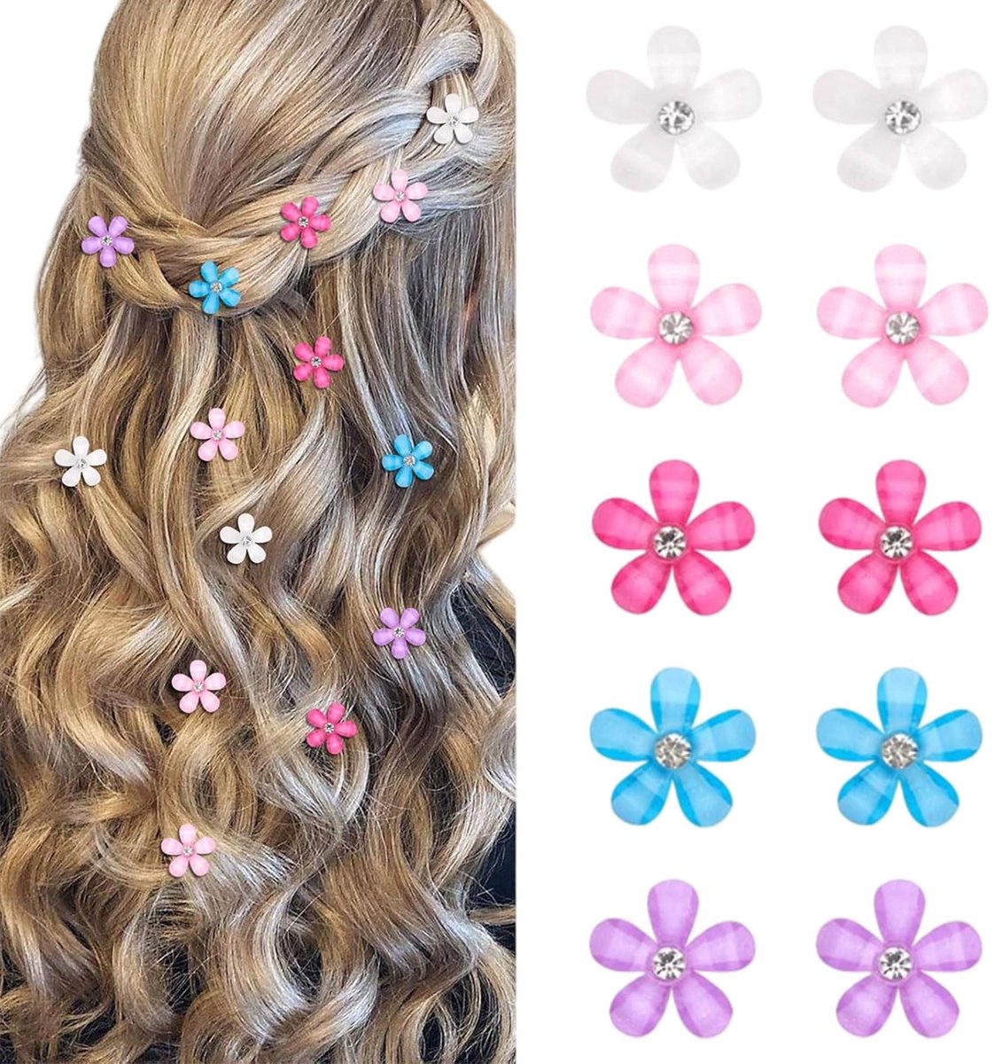 Solidchoice - 10 Stuks Kleurige Mini Bloemen Haarspeldjes met Strass