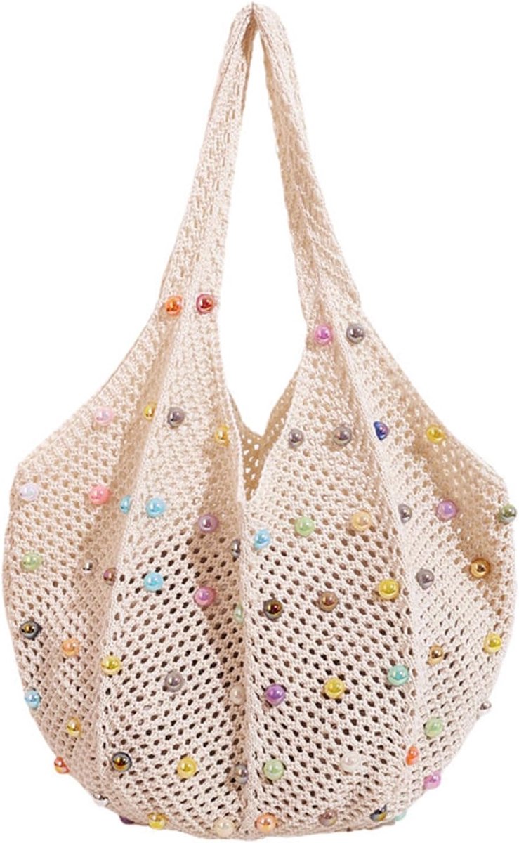 Dames Zomer Boho Strandtas - Geweven Tas met Kleurrijke Parels - Handgemaakt - Perfect voor Stranduitjes - ShopVlot
