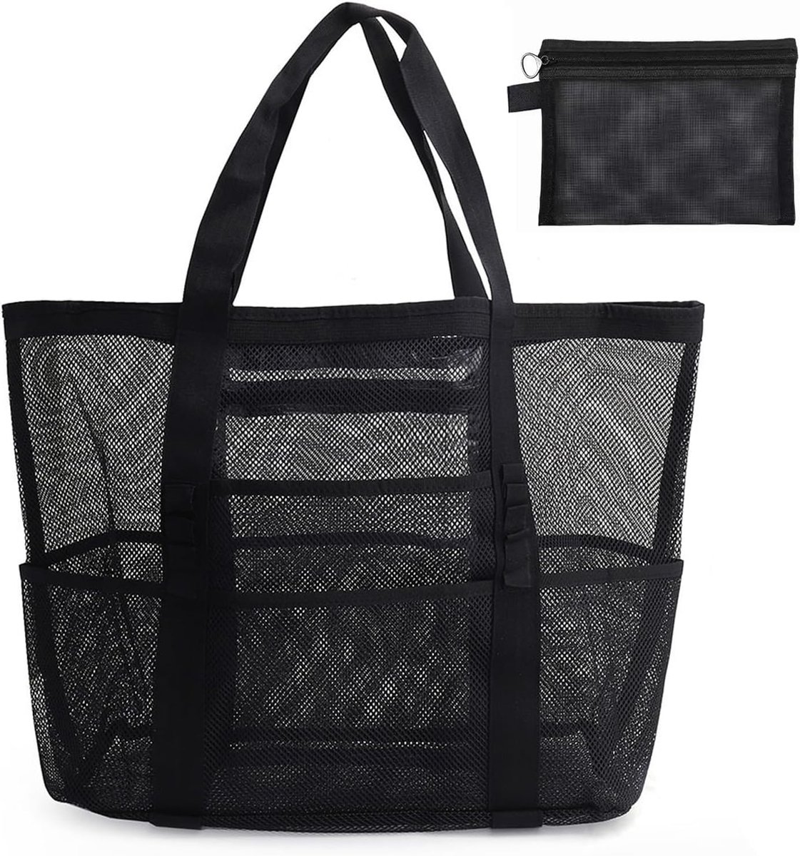 Mesh strandtas XXL familie - inclusief cosmetische tas - multifunctioneel - ideaal voor op reis - ShopVlot