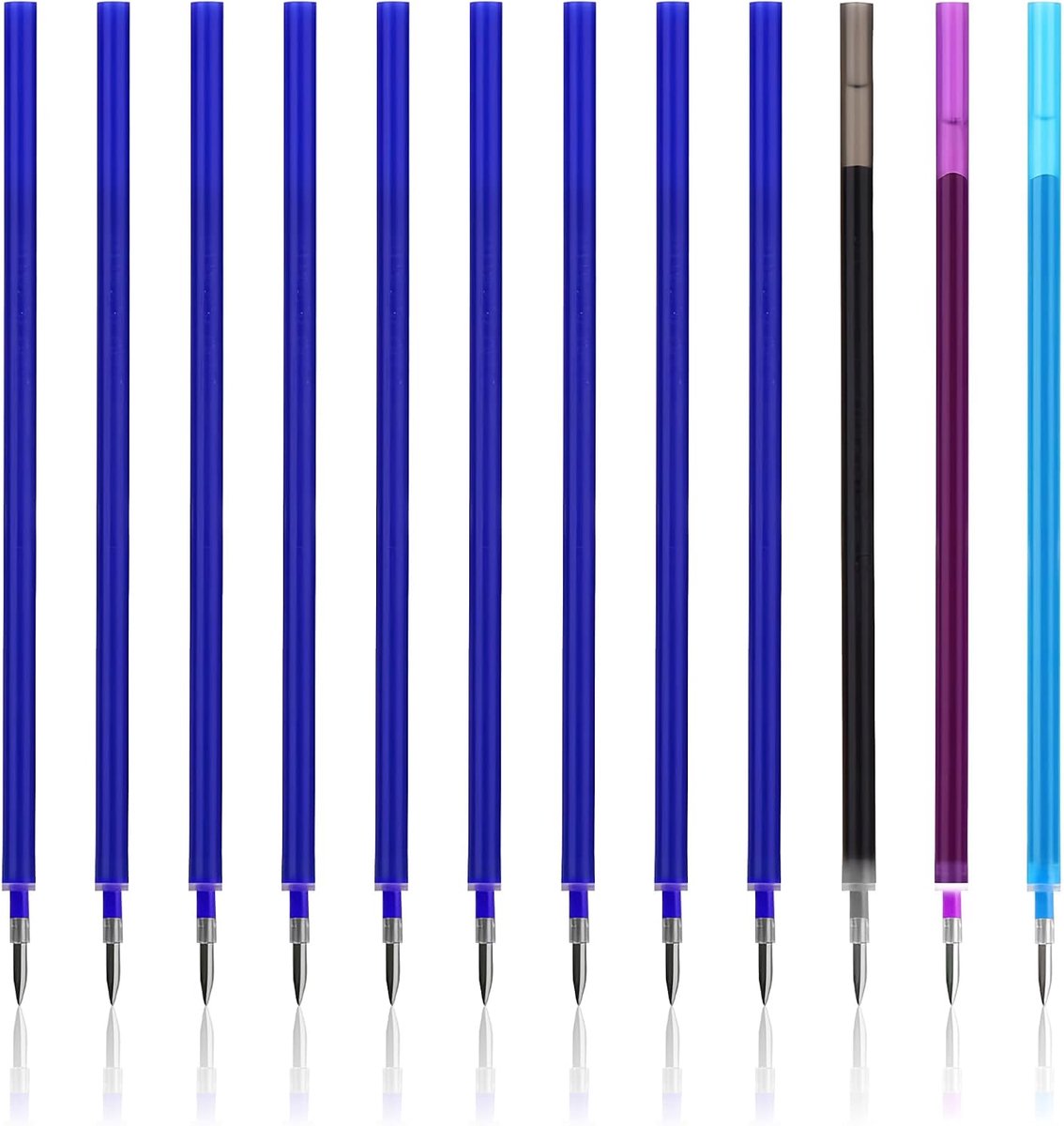Uitwisbare vullingen 13 cm - 12 stuks - 9 blauw, 1 zwart, 1 turquoise, 1 paars - fijne punt voor mechanische potloden - ShopVlot