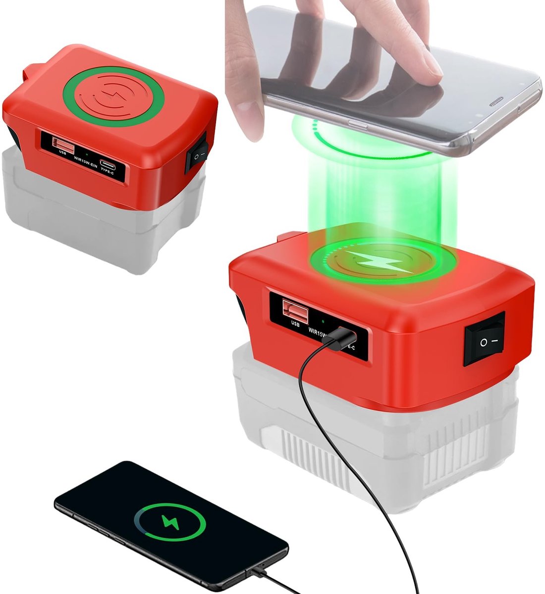 Solidchoice - Draadloze USB Lader voor 18V Batterijen en Mobiele Telefoons