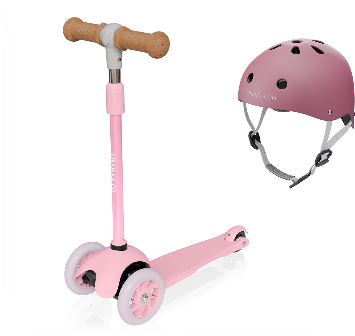 Liefjes & Co Kinderstep – Met Kinderhelm - Lichtgevende Wielen – Pastelroze