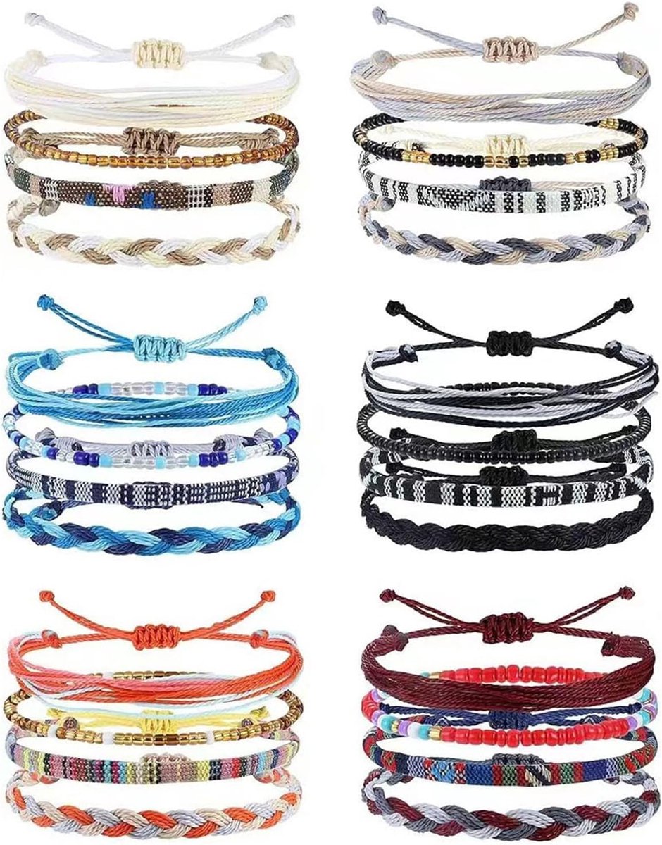 Surfer armbanden 24 stuks - boho stijl - kleurrijk katoen - perfect als geschenk - ShopVlot