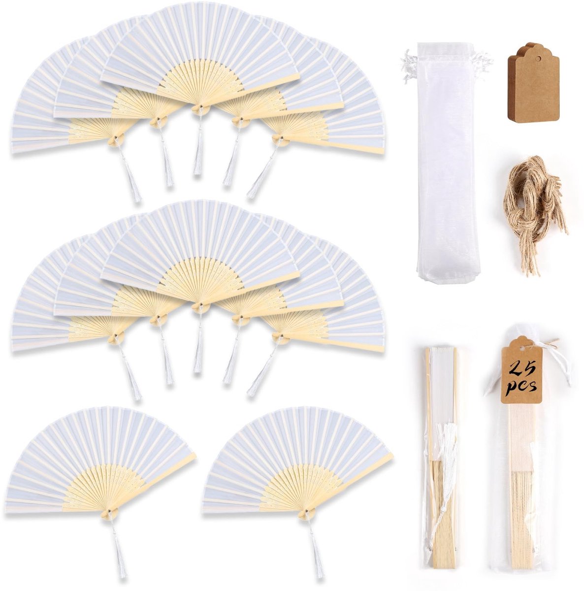 Solidchoice - Set van 25 Zijde Vouwfans met Organza Zak voor Evenementen en Versieringen