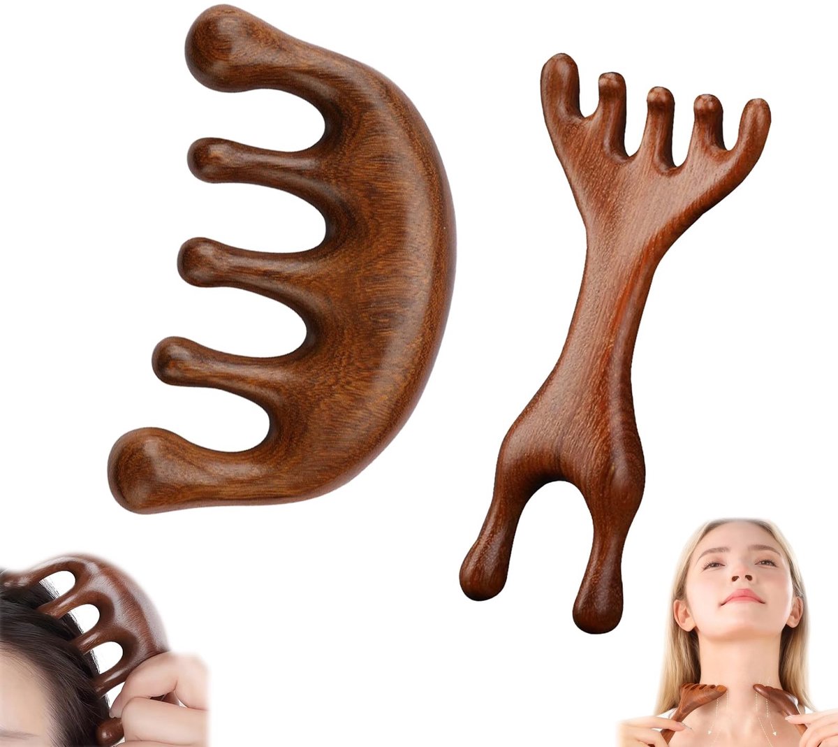 Solidchoice - Set van 2 Houten Massage Kammetjes voor Haarverzorging