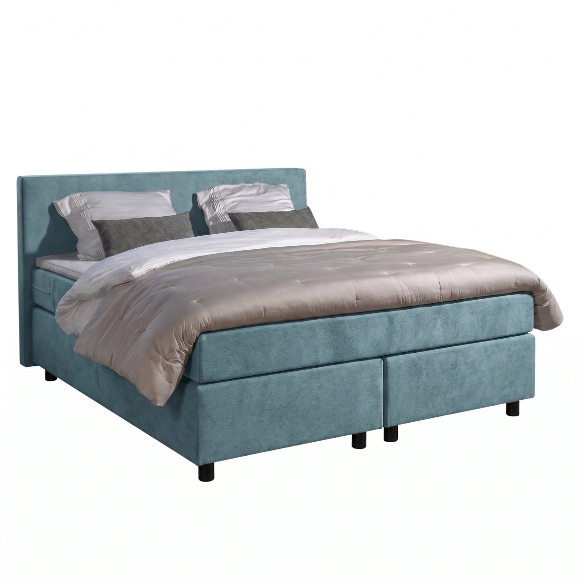 Mörgenn Boxspring Amsterdam - Pocketvering - Zeeblauw Lederlook - 120x220 cm - Inclusief Dekbed en Kussens