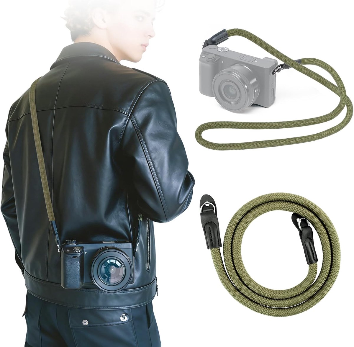 Camera riem schouderriem - groen touw - verstelbaar - ideaal voor SLR en DSLR camera's - ShopVlot