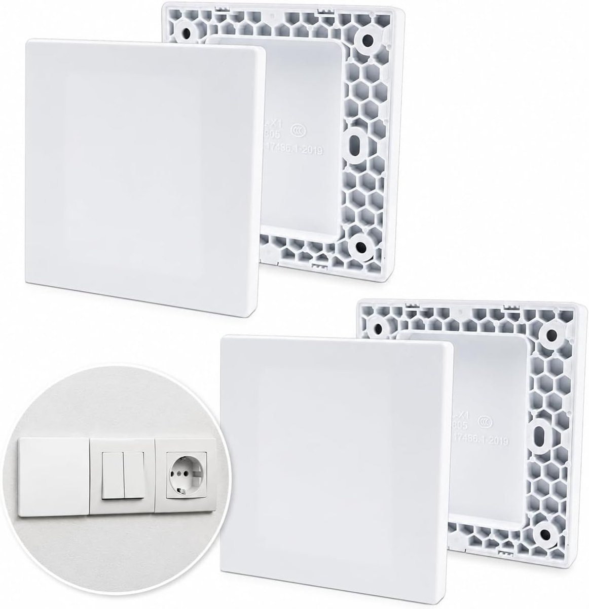 Blinde afdekkingen inbouwdoos 86 × 86 mm - kunststof wit - schroefloos - voor ongebruikte stopcontacten - ShopVlot