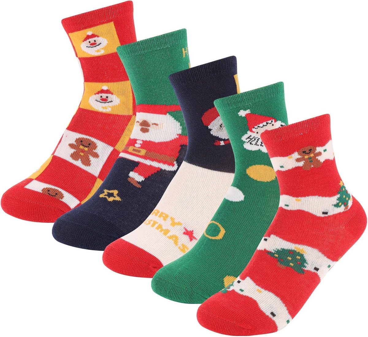 Kerstsokken kinderen 5 paar - kleurrijk katoen - thermisch - leuk kerstpatroon - ShopVlot