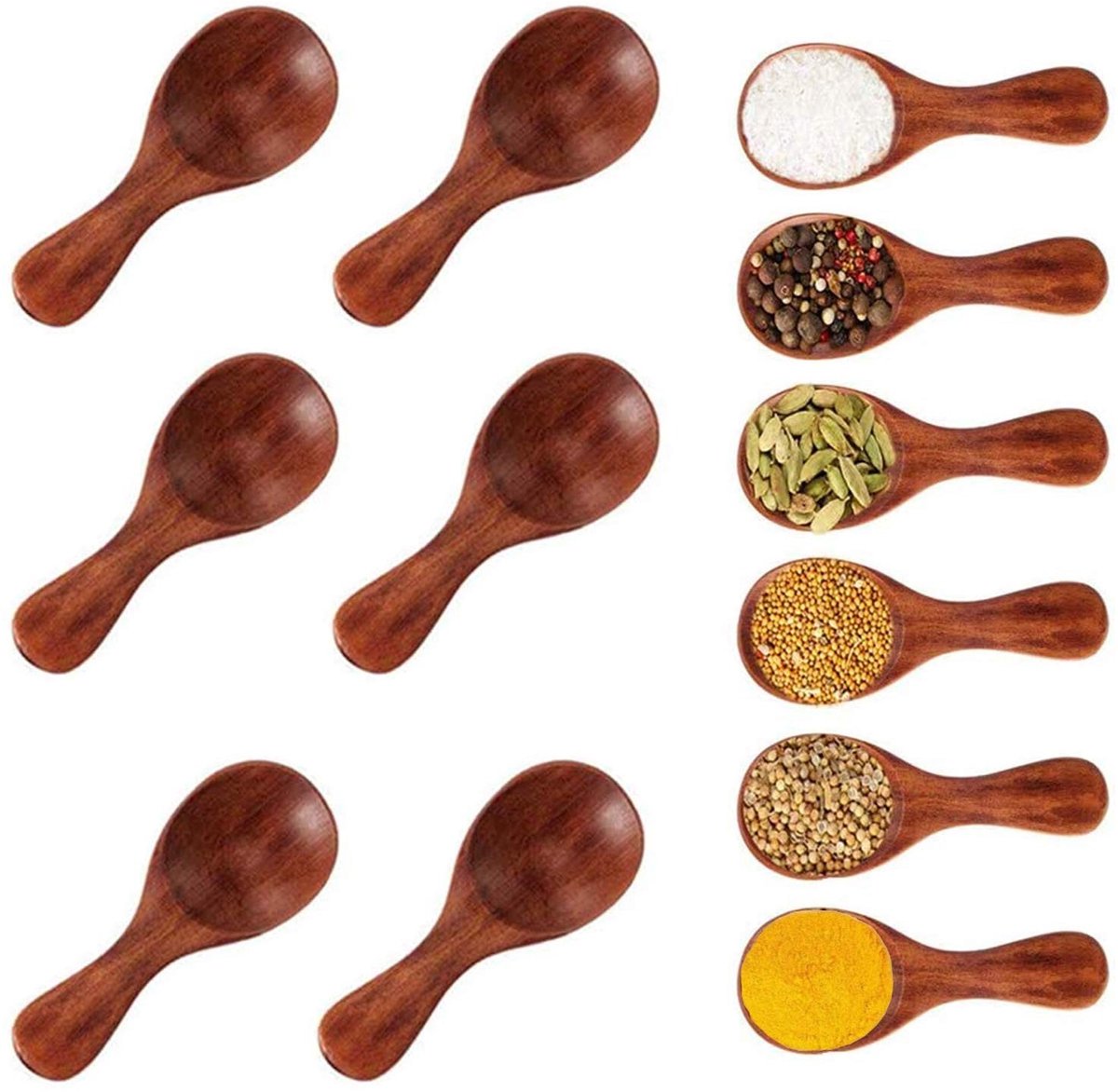 Solidchoice - Set van 6 Mini Houten Lepels voor Specerijen en Jam