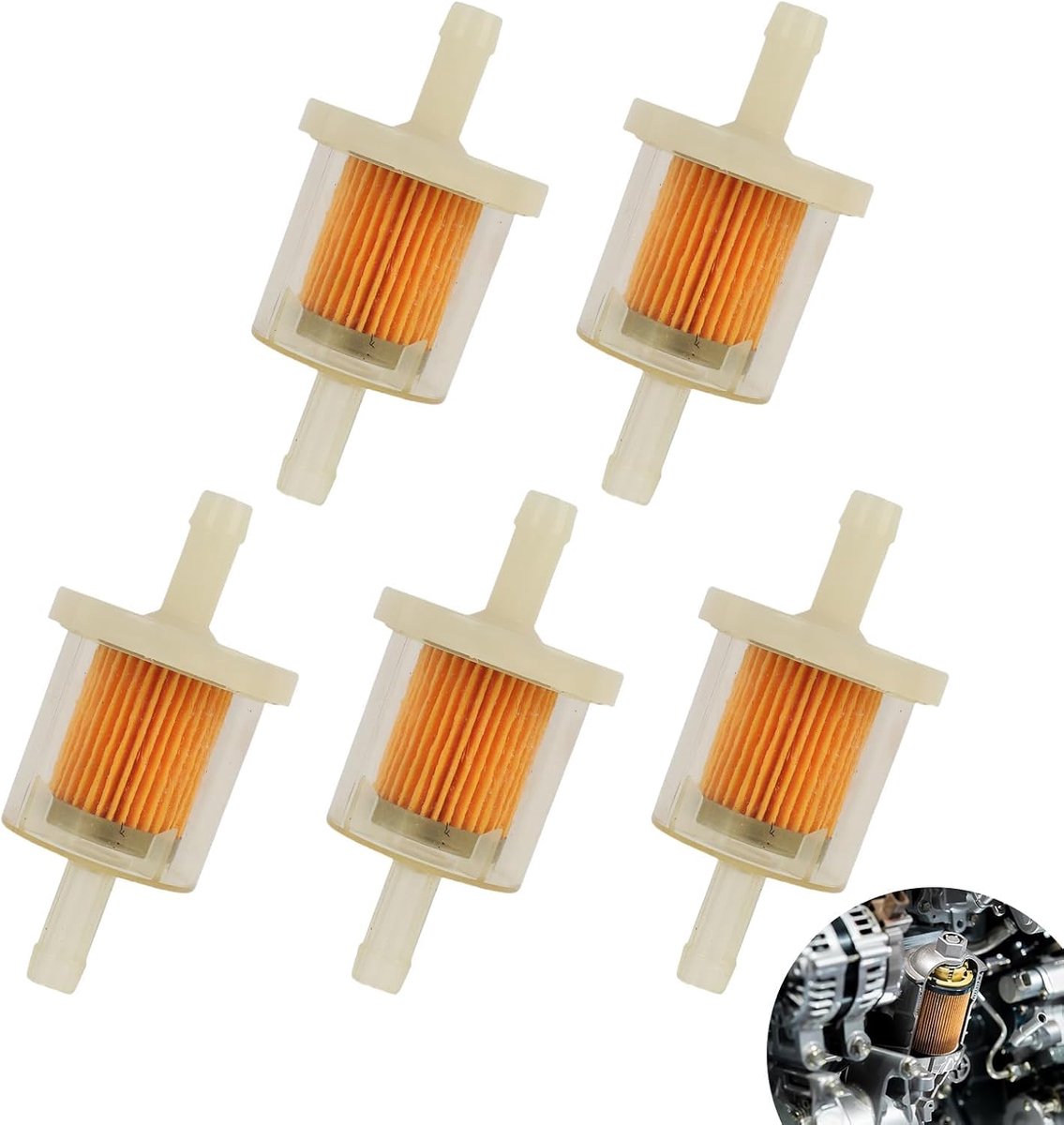 Brandstoffilter set van 5 - universeel 8 mm - hoogwaardig plastic - herbruikbaar voor motorfiets, scooter en grasmaaier - ShopVlot