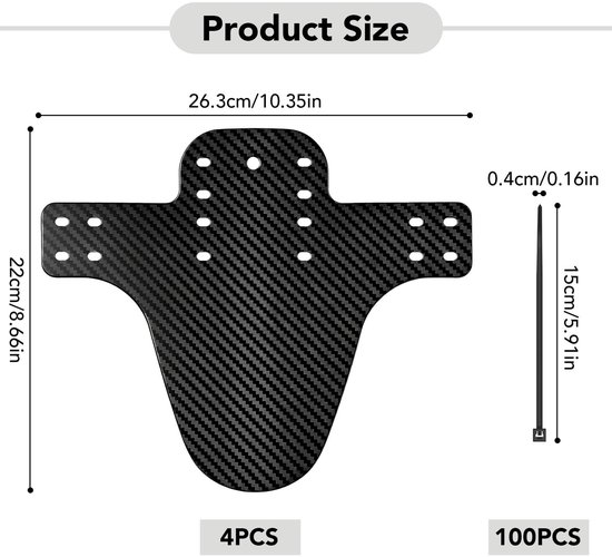 Set van 4 MTB Modderbeschermers met Carbon Fiber Textuur, Universele Achterste Spatbescherming voor Mountainbikes en Fatbikes, Geschikt voor 20-29 Inch Wielen — afbeelding 5