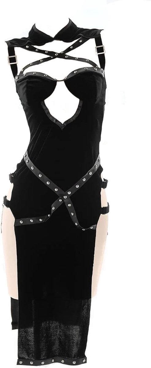 Cosplay kostuum sexy duivel - cheongsam met hoge split - punk stijl met studs - perfect voor rollenspel - ShopVlot