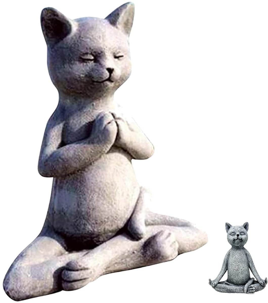 Solidchoice - Mediterend Kat en Hond Boeddha Standbeeld voor Decoratie