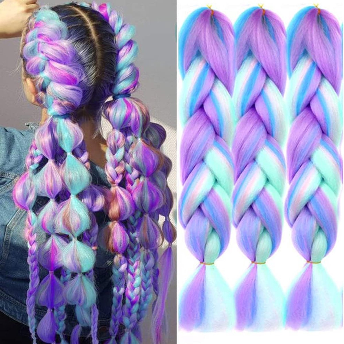 Haarextensions voor vlechten 61 cm - gemengde kleuren - synthetisch en duurzaam - eenvoudig te vlechten - ShopVlot